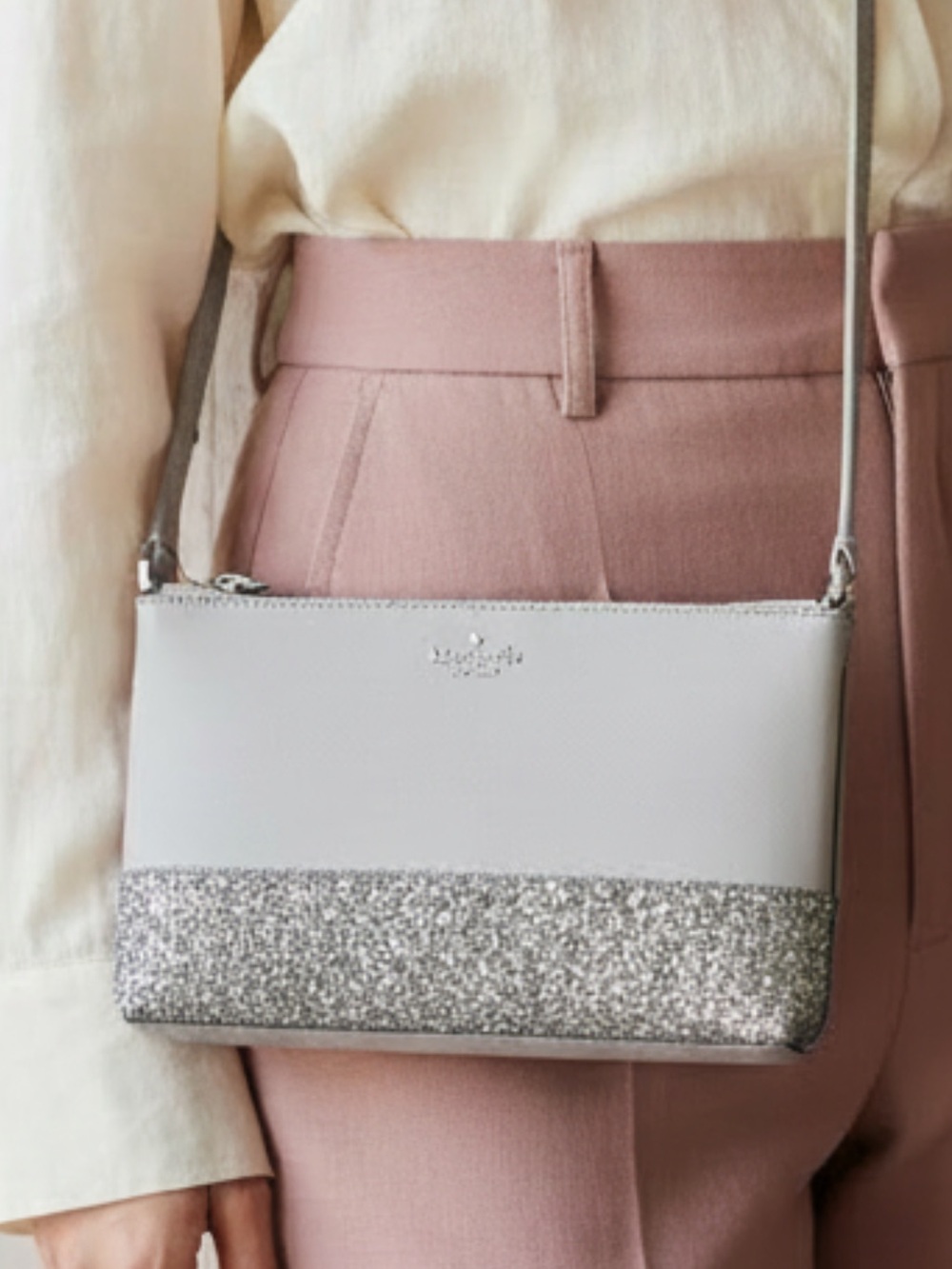 kate spade Light Gray Crossbody with Silver Glitter Base - Picture 2 of 13
